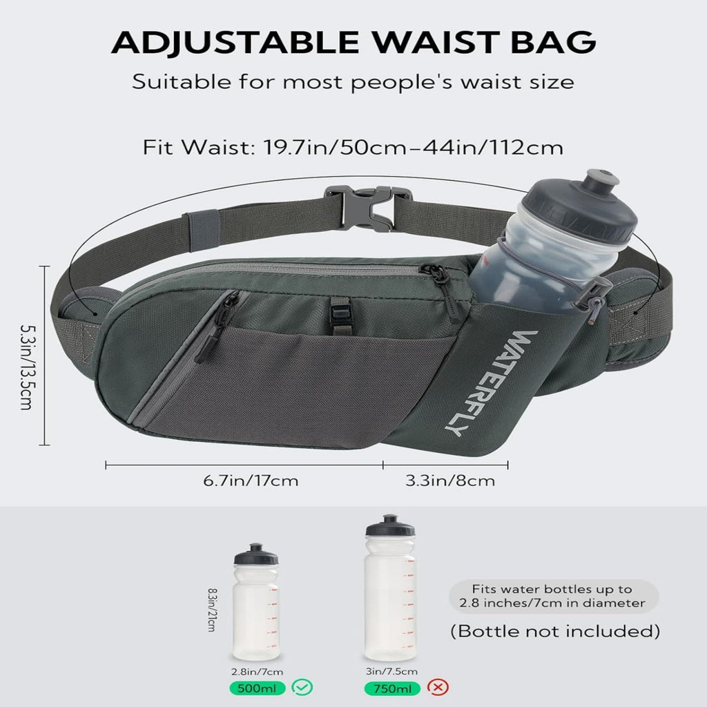 WATERFLY Unisex with Bottle Holder Running Walking Hiking Nylon Fanny Pack Waist Bag,,Blue