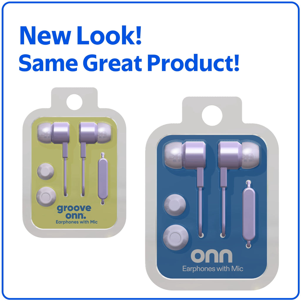 Onn Wired Earphones with Mic and 3.5mm Plug in Black - High-Quality Sound and Comfortable Silicone Ear Tips