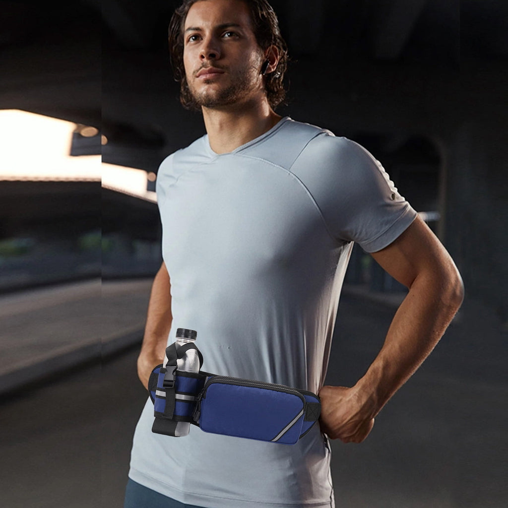 SIYTUAU Hydration Running Belt With Water Bottle Pocket Sports Waist Pack For Fitness Hiking Outdoor Adjustable Reflective Blue Nylon Bottle Waist Pack Blue