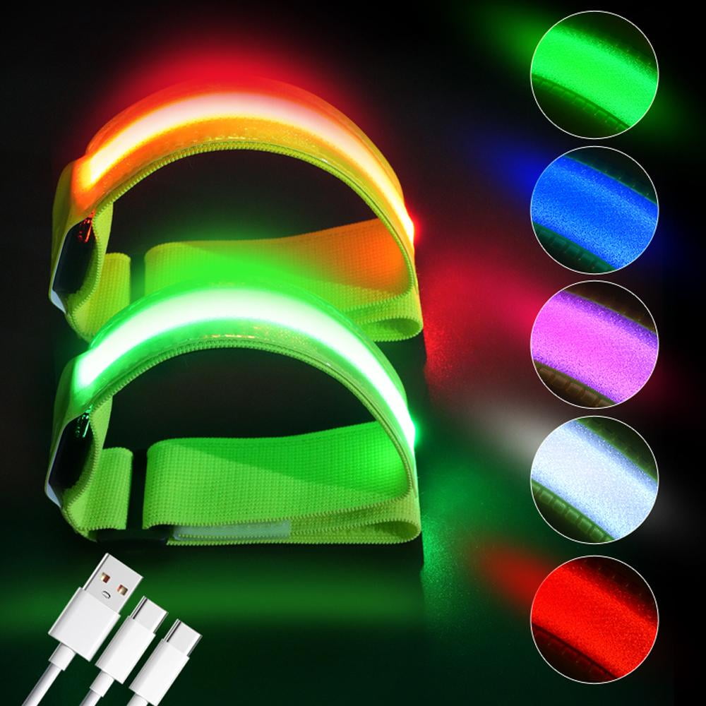 Rechargeable LED Armband 2-Pack, Running Lights for Runners, Light Up Arm Bands for Walking Running, Reflective Running Gear for Night Safety,6 Colors & 3 Modes & Adjustable Wristbands
