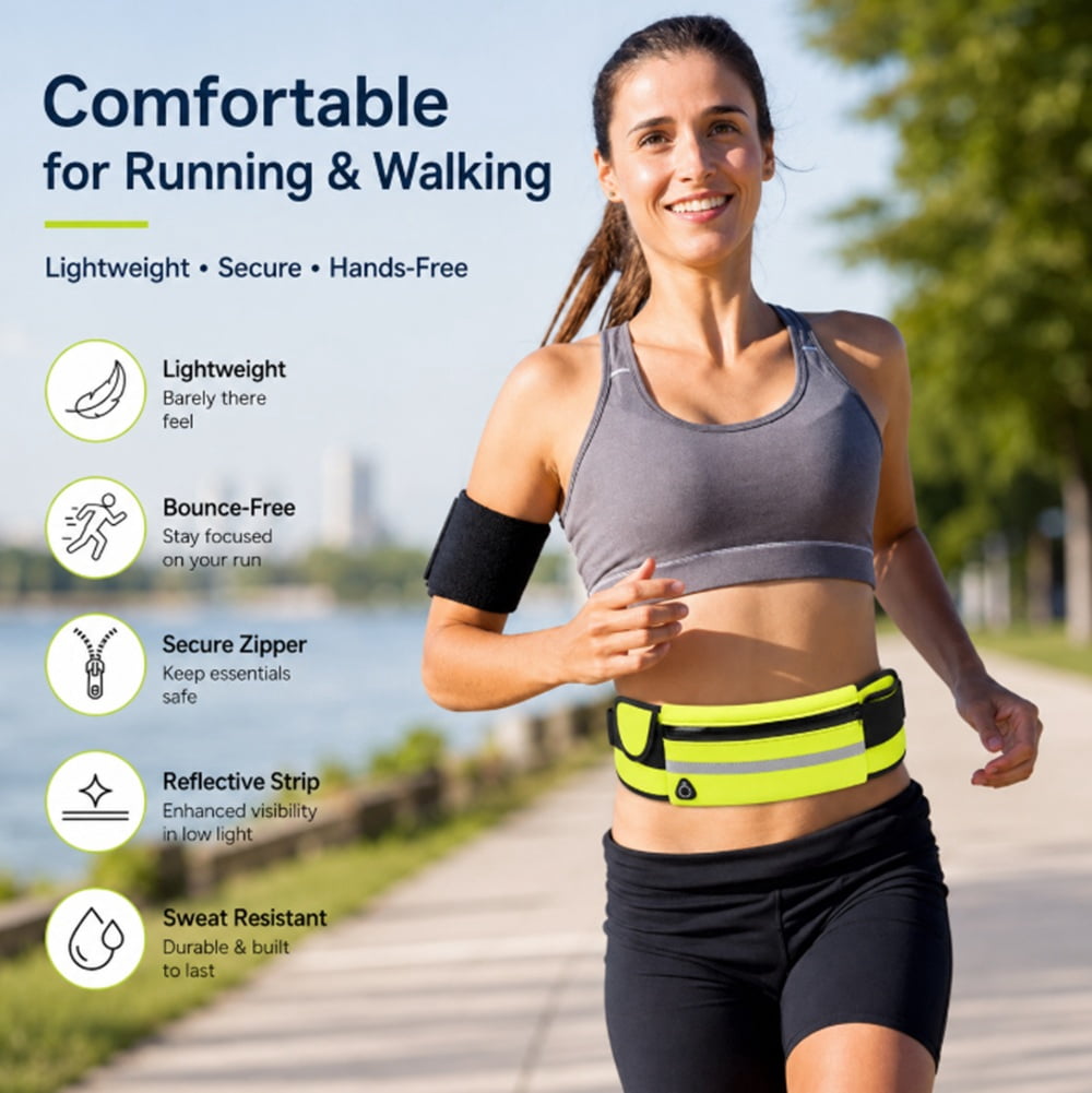 Slim Running Belt Waist Pack, Adjustable Travel Belt Bag for Phone, Keys and Small Essentials, TIKA