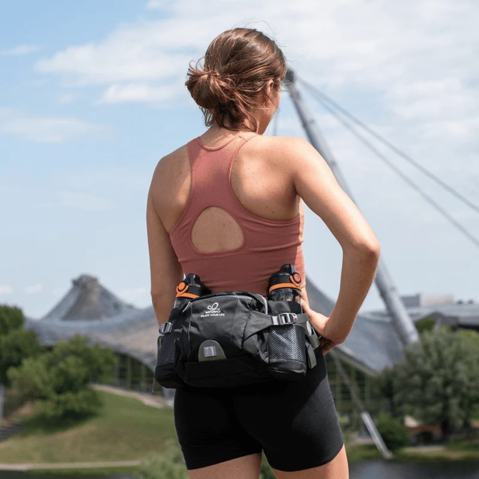 WATERFLY Unisex Large Capacity Hiking with Bottle Holder Nylon Fanny Pack Waist Bag,Gray