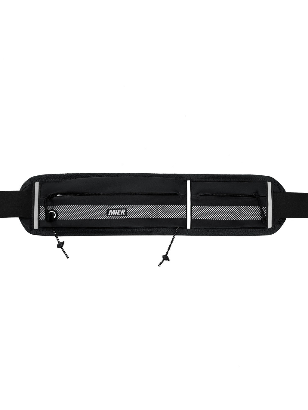 MIER Running Belt Slim Waist Pack with Bib Clips Adjustable Elastic Phone Holder for Fitness Marathon Daily Travel Black