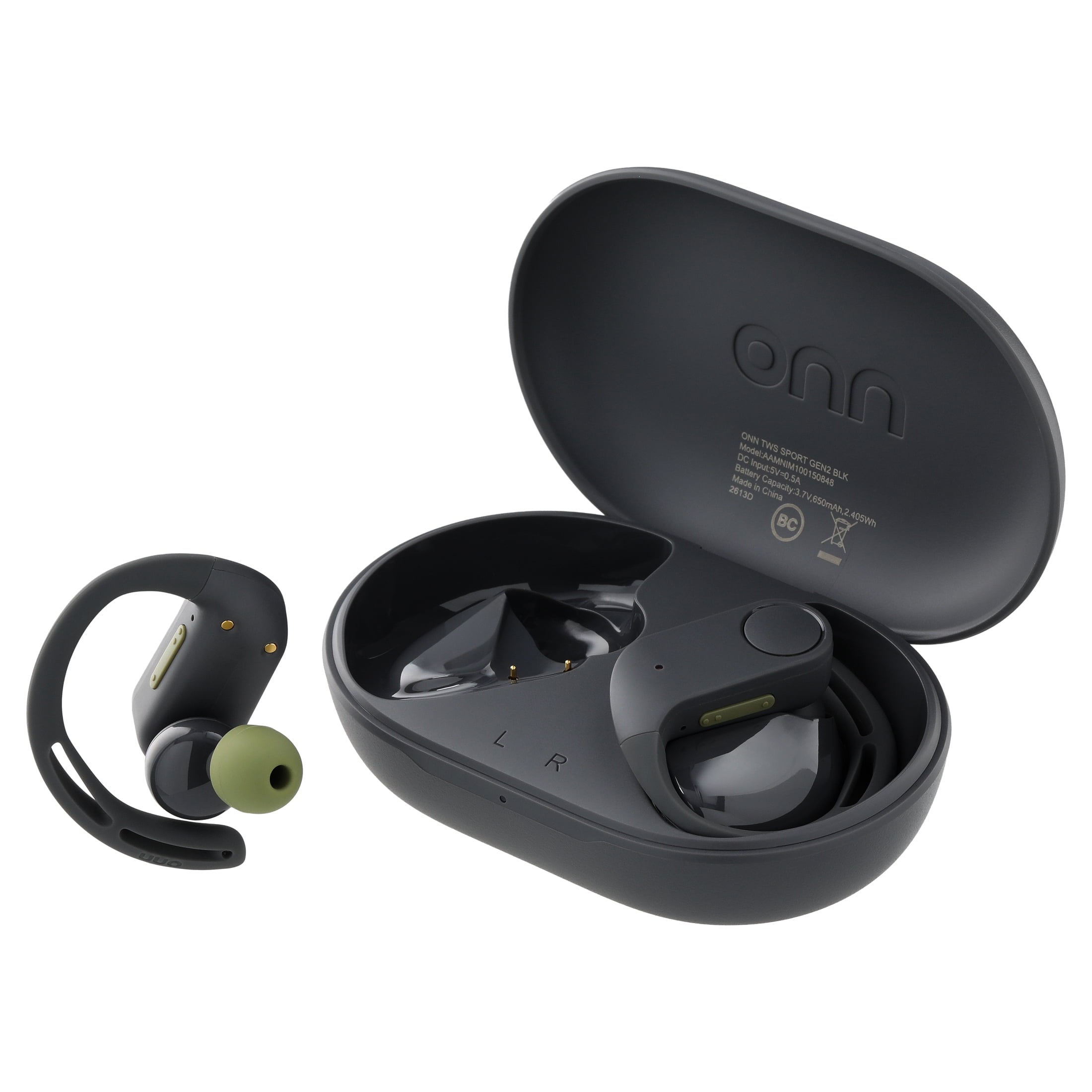 onn Wireless Sport Earbuds with Comfort Grip Ear Hooks, Black