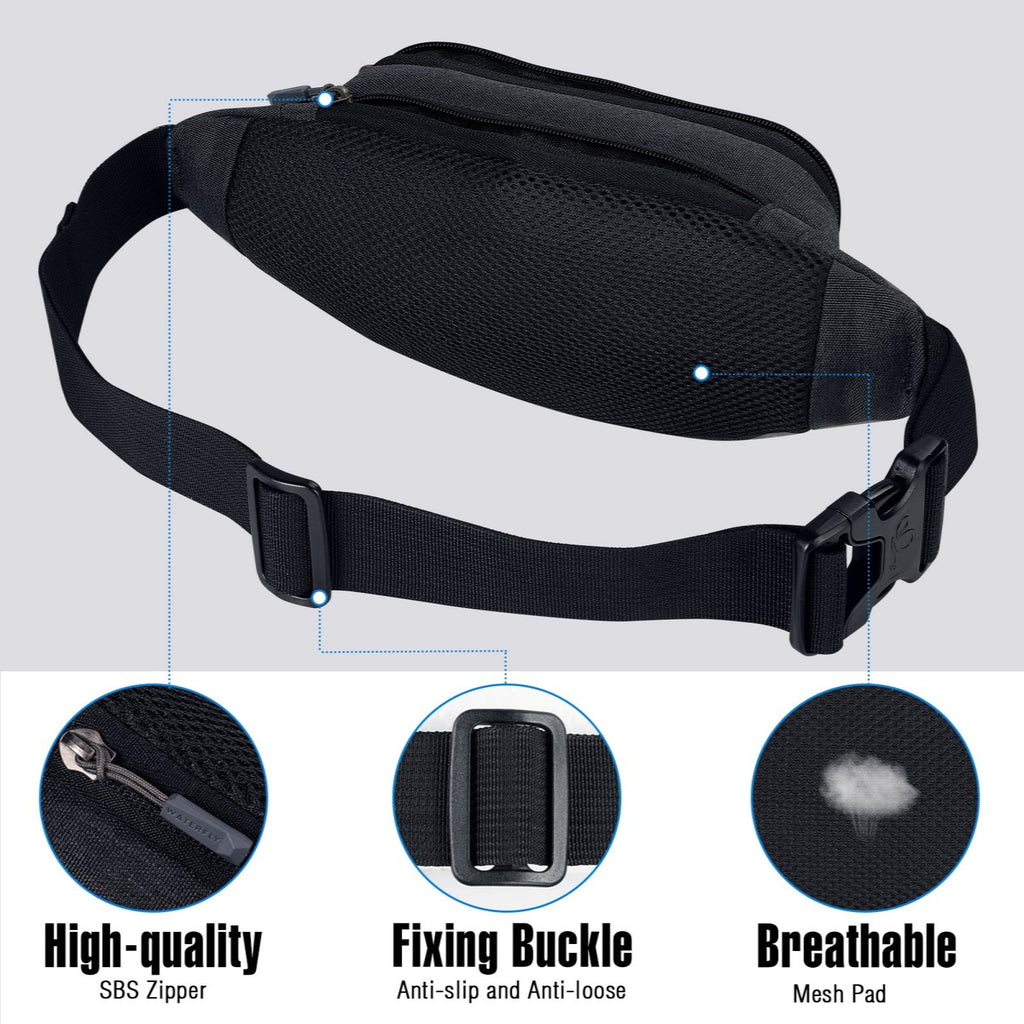WATERFLY Unisex Lightweight Running Hiking Jogging Nylon Fanny Pack Waist Bag-Dark Blue