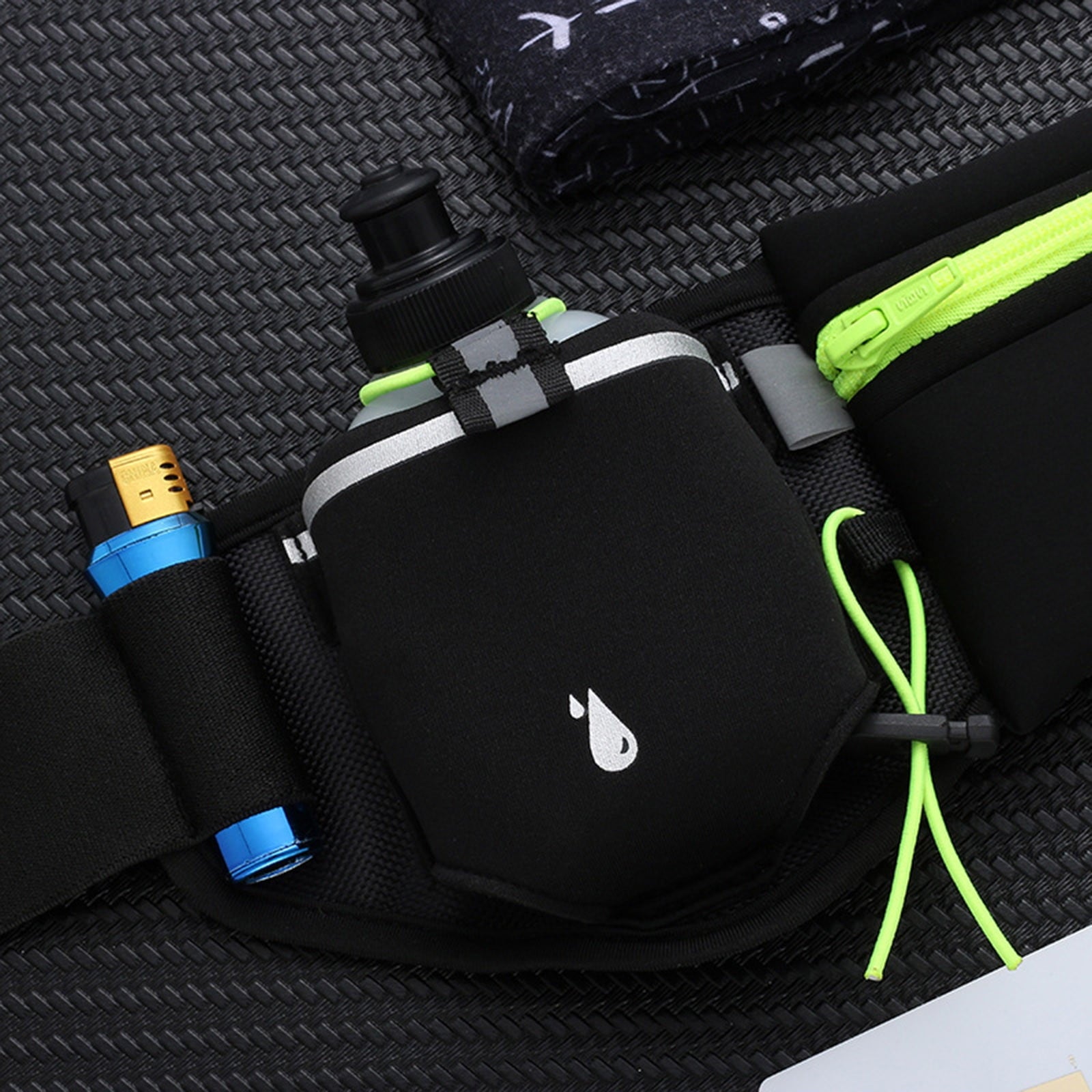 Running Belt with Water Bottle Bags,Waterproof Waist Pack Bag,Adjustable Sports Waist Pouch for Marathon Running Hiking Cycling