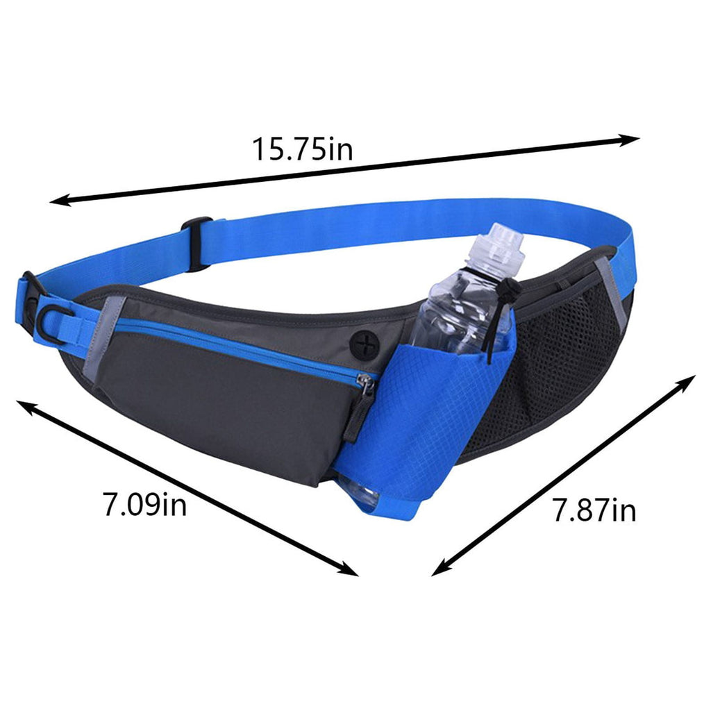 Hiroekza Running Belt with Water Bottle Sports Pack Waist Bag for Men & Women - Nylon Multifunctional Zipper Belt for Running Hiking Climbing - Adjustable Reflective Fitness Gear Accessories Black