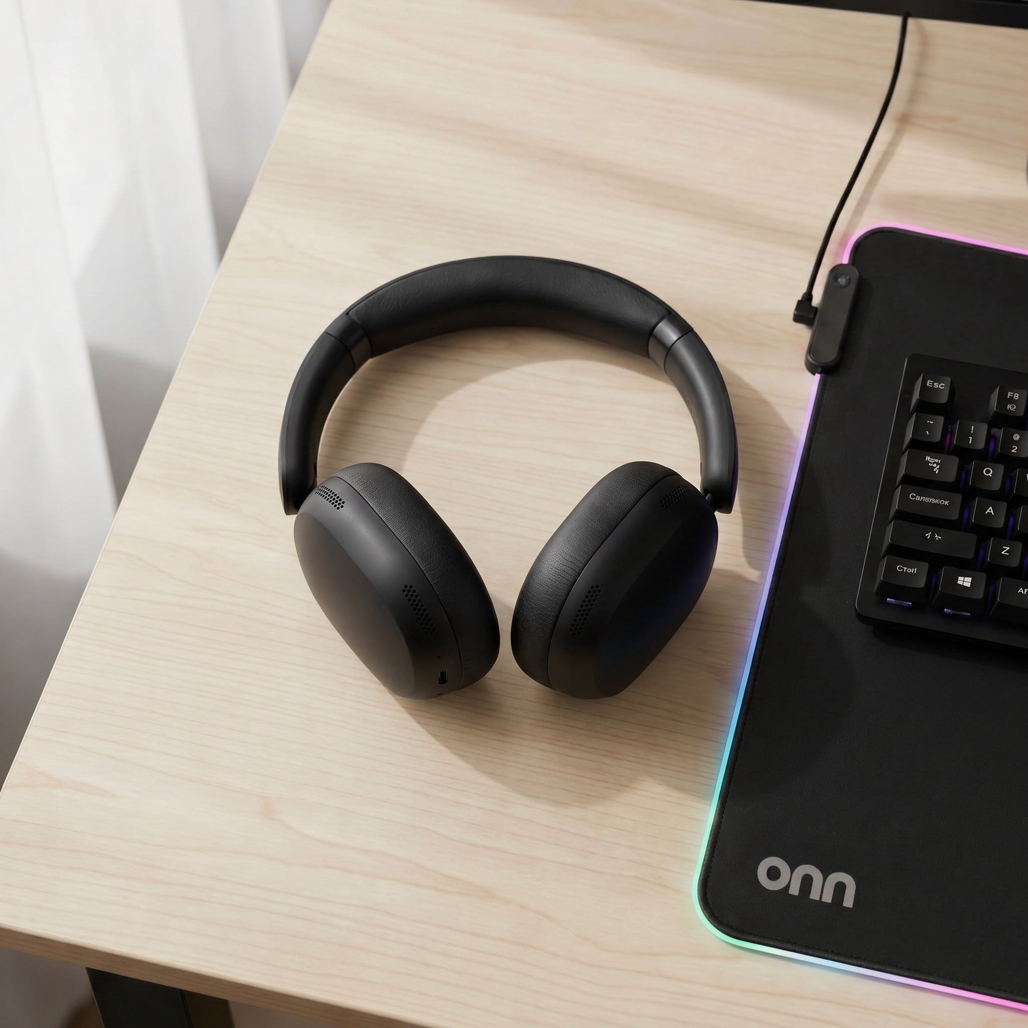 onn Hushbyte Wireless Over-Ear Headphones, Black