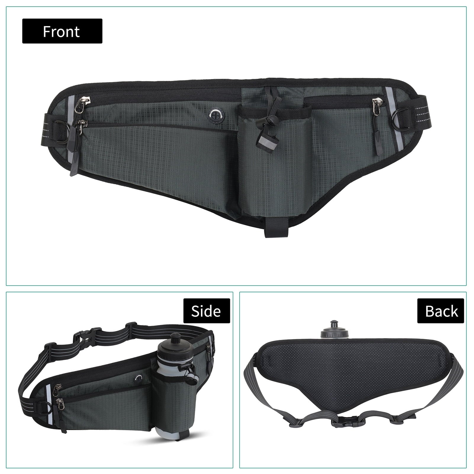 NFTIGB Running Belt Waist Pack Adjustable Hydration Bag with Water Bottle Holder for Runners Men Women, Black (10.63 inches / 27 cm)