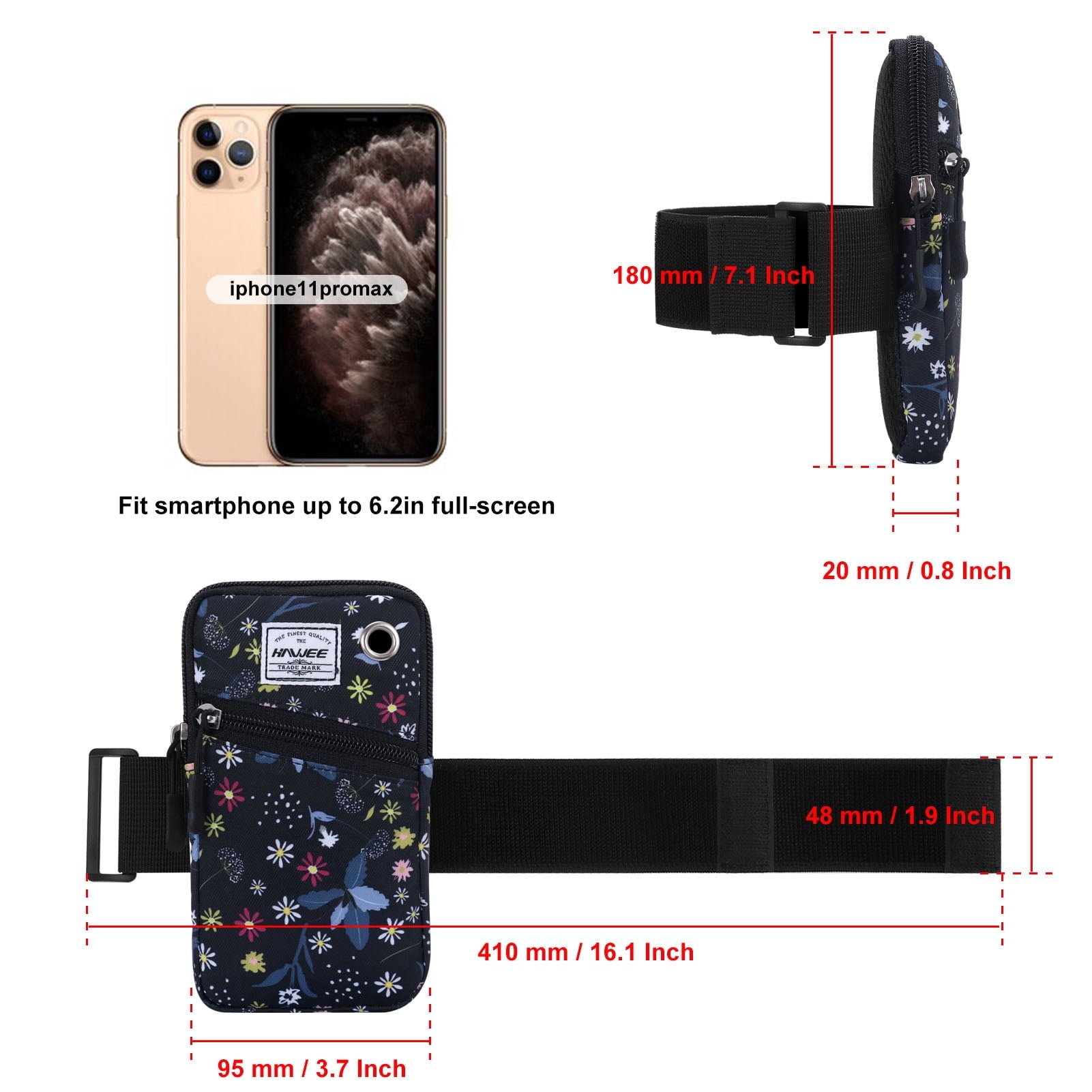 HAWEE Cell Phone Arm Bands Bag for Women Sports Running Pouch Hold Smartphone 6.28 Inches Full-screen, Colorful Flower