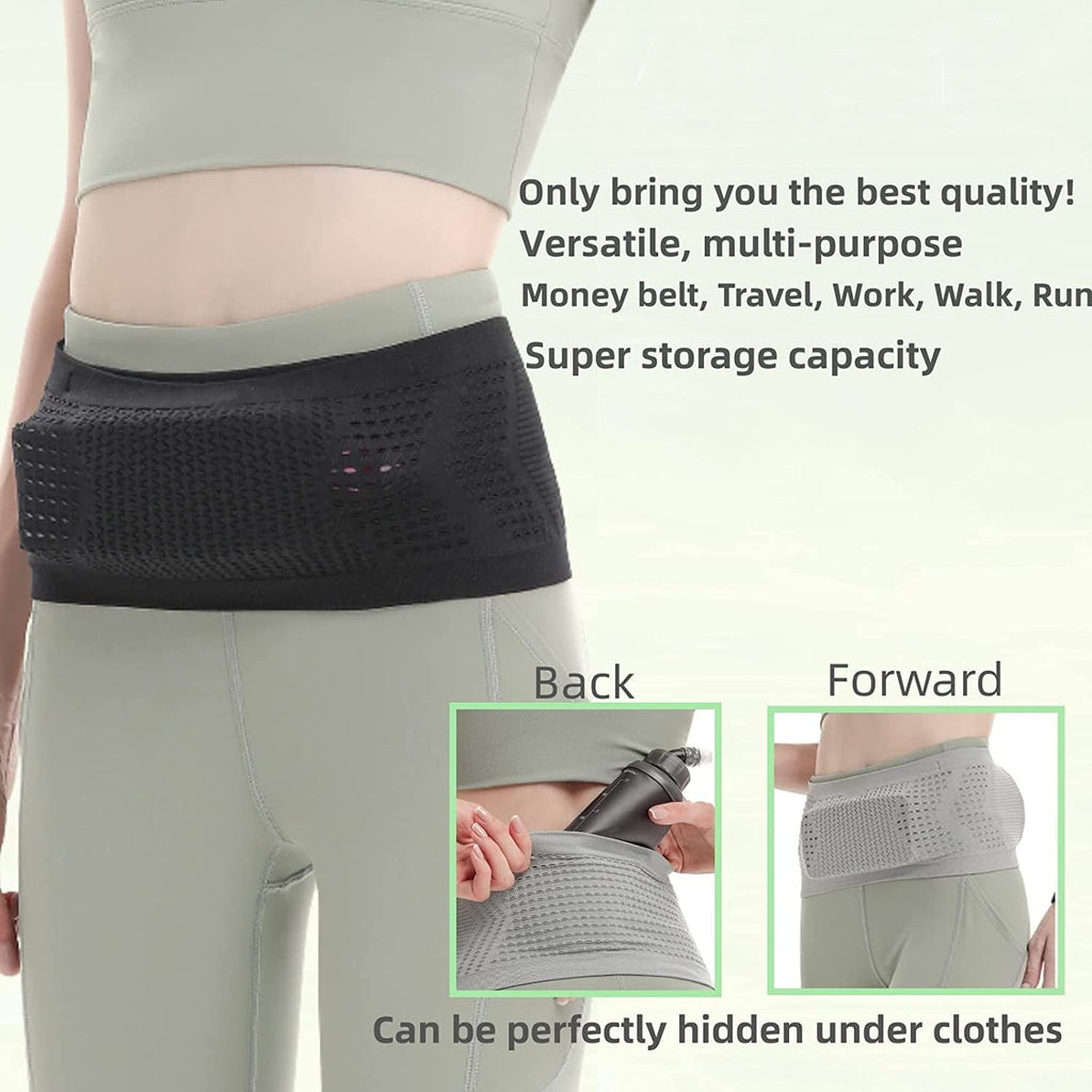 Scheam Slim Running Belt | Travel Money Belt | Waist Bag | Running Waist Pack | Slim Fanny Pack for Running | Hidden Pockets for Travel (Black, m)