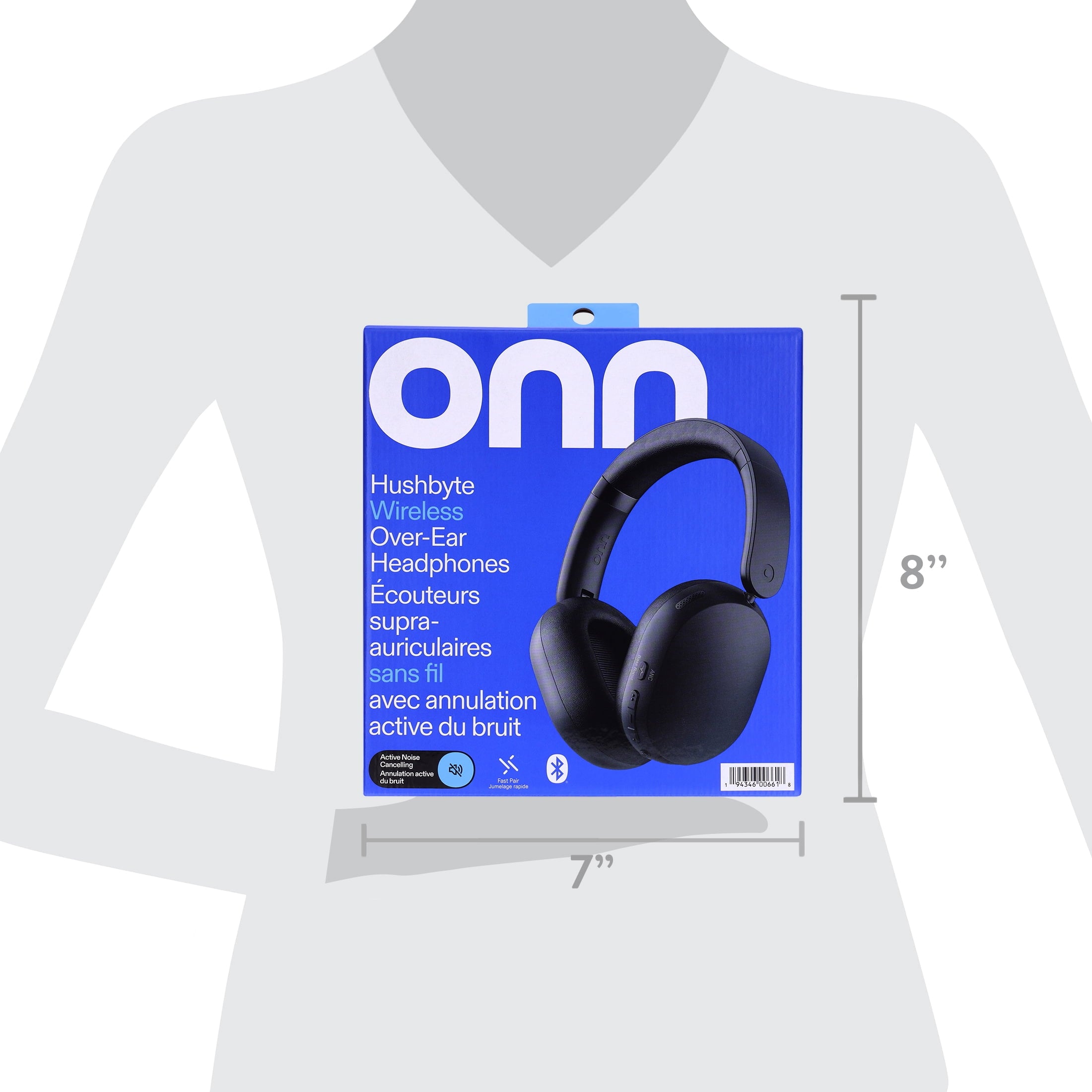 onn Hushbyte Wireless Over-Ear Headphones, Black