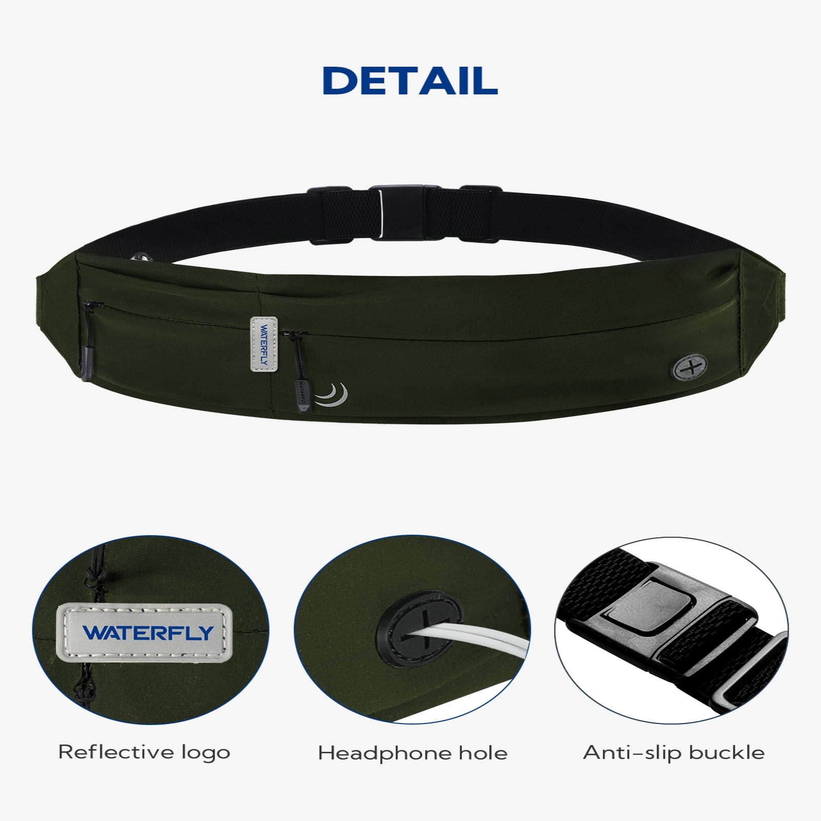 WATERFLY Unisex Adjustable Non-Slip Jogging Exercise Fitness Nylon Running Waist Belt,Black