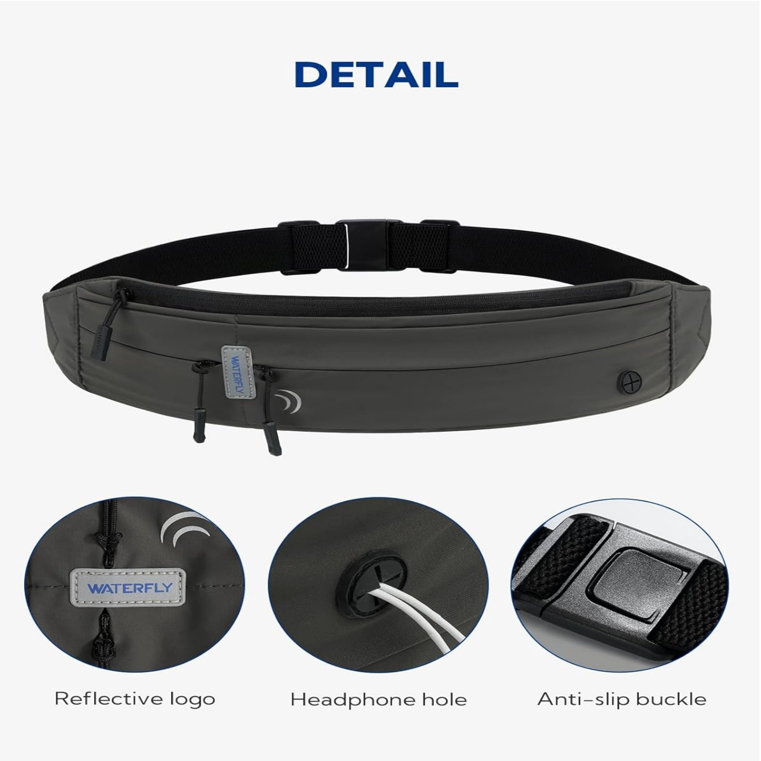 WATERFLY Unisex Adjustable Non-Slip Jogging Exercise Fitness Nylon Running Waist Belt,Black