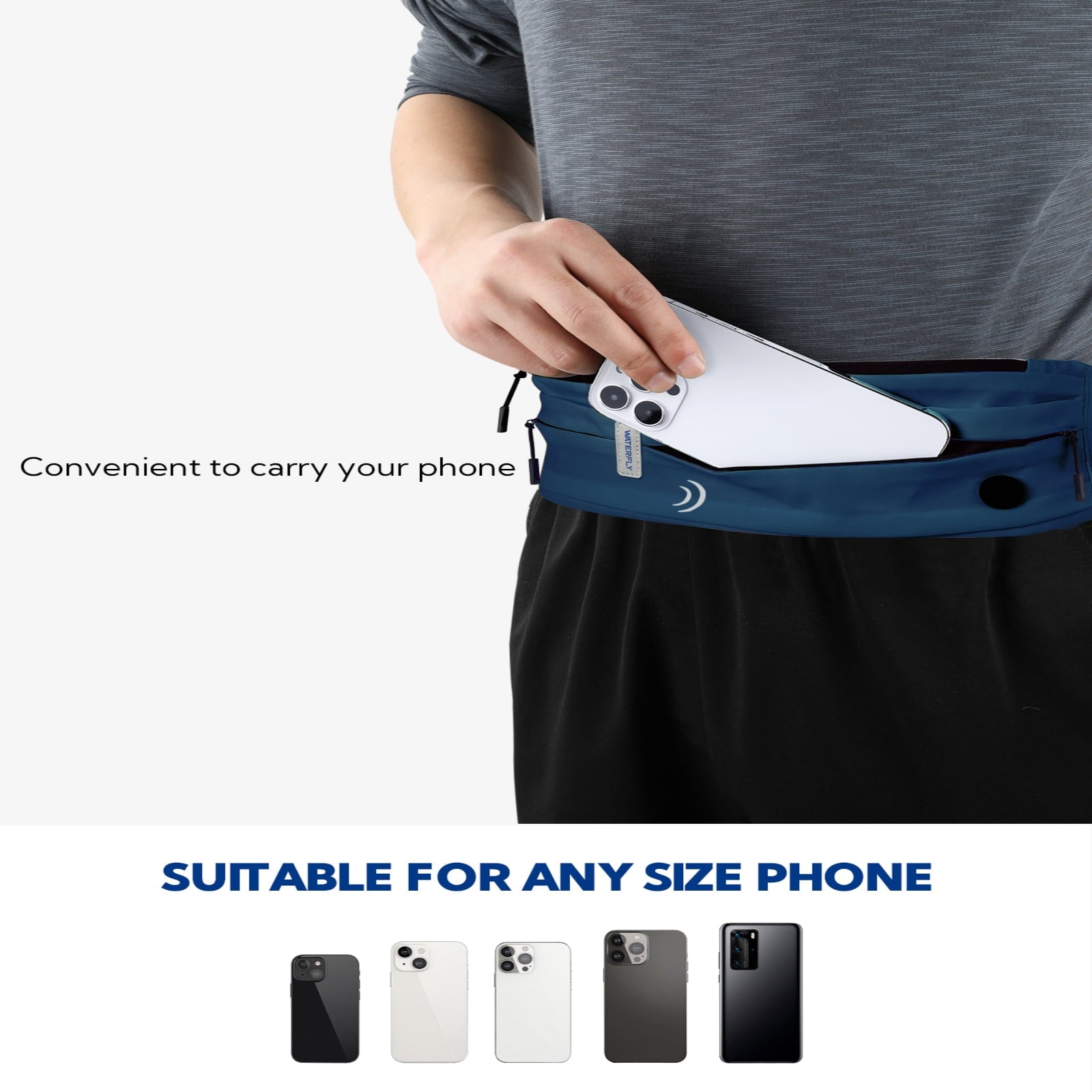 WATERFLY Unisex Adjustable Non-Slip Jogging Exercise Fitness Nylon Running Waist Belt,Black