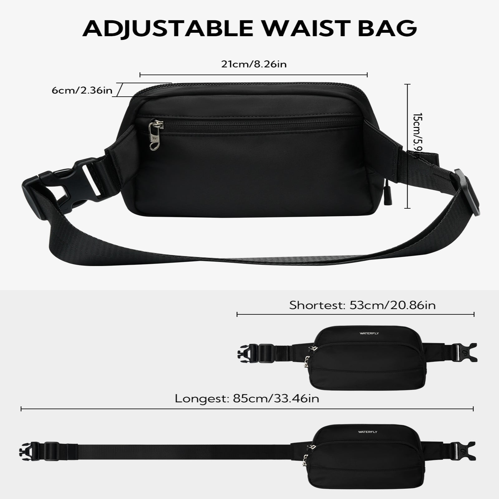 WATERFLY Fanny Pack – Lightweight 2L Nylon Waist Bag for Hiking, Running & Travel | Unisex