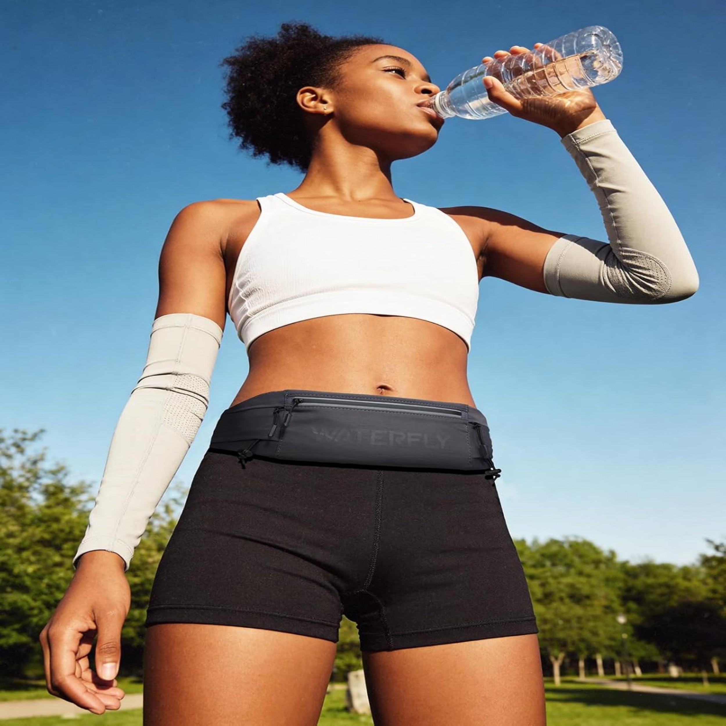 WATERFLY Unisex Adjustable Sports Jogging Fitness Nylon Running Waist Belt Band,Black