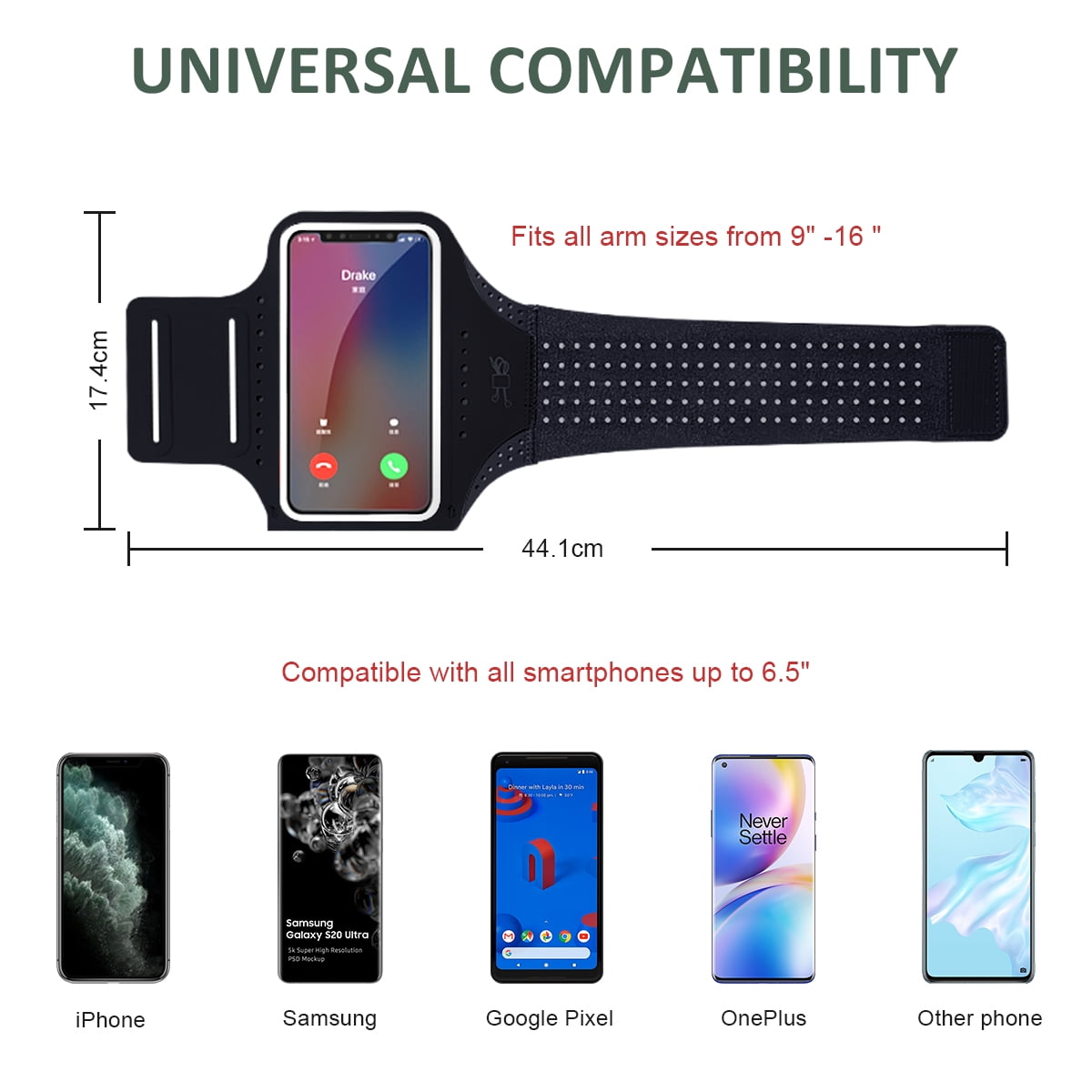 MATEPROX Sweatproof Cell Phone Armband, Running Phone Holder for iPhone 16 15 14 13 Pro XR SE S22 S24, Black