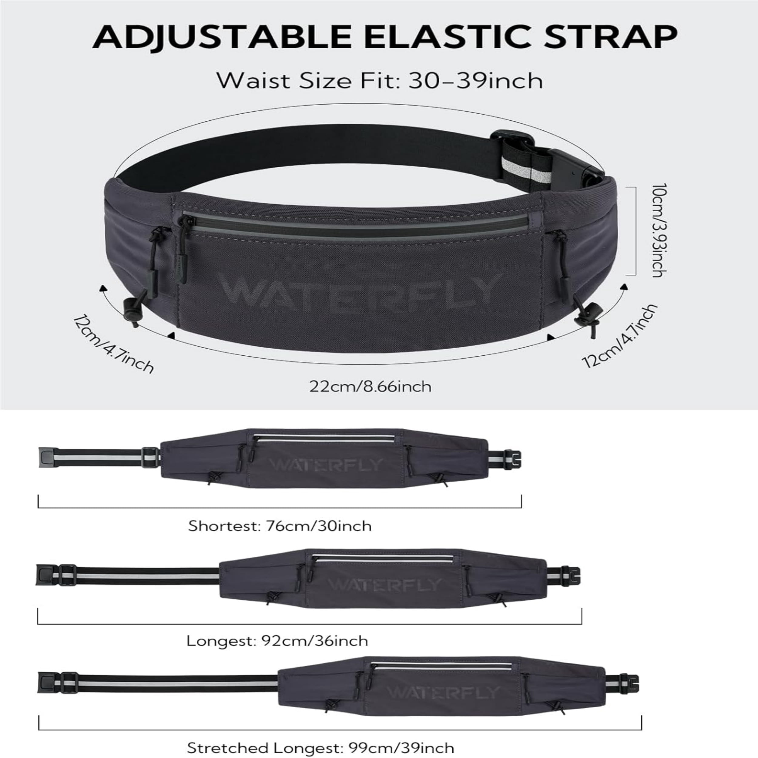 WATERFLY Unisex Adjustable Sports Jogging Fitness Nylon Running Waist Belt Band,Black
