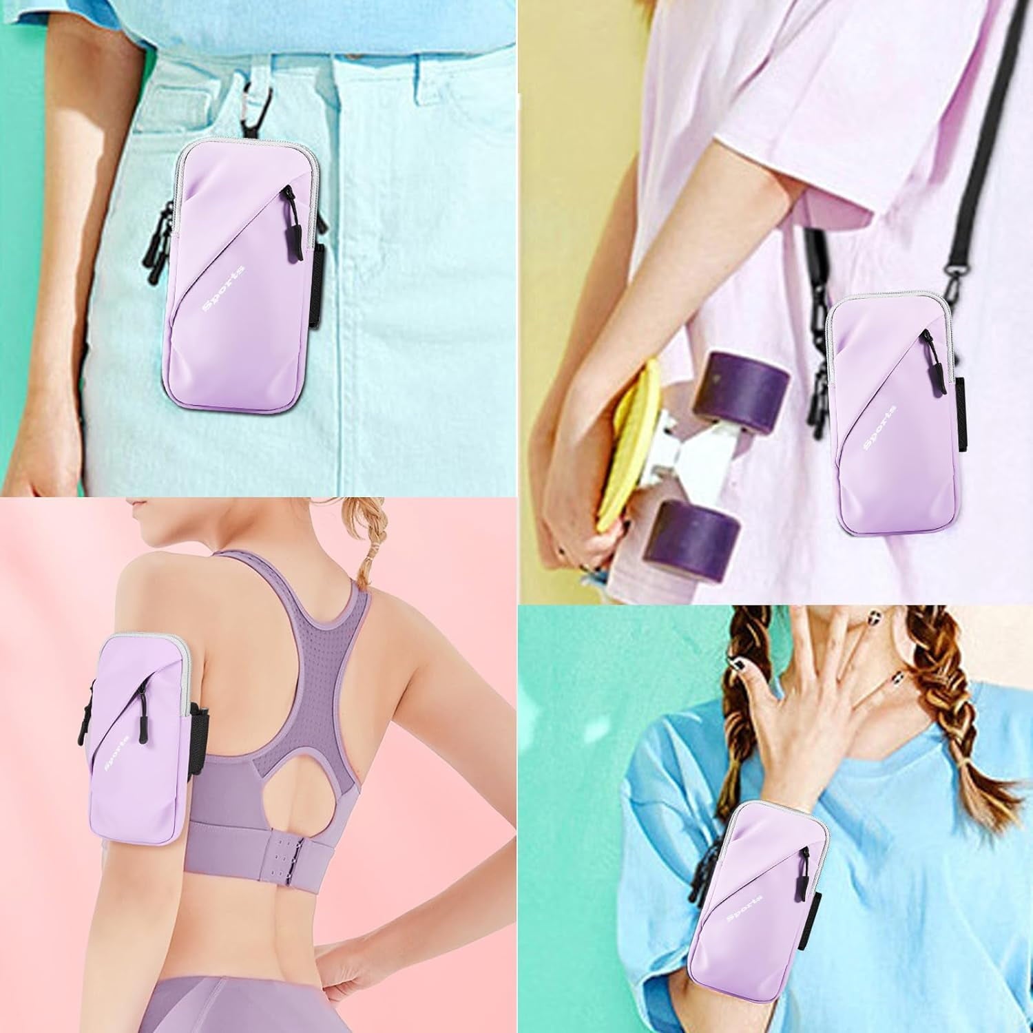 Cell Phone Holder for Walking, Running, Arm Band for Phone, Cell Phone Purse, Cross Body Phone Bag, Phone Holster, Cell Phone Carrier for Men Women, Phone Pouch (Purple)