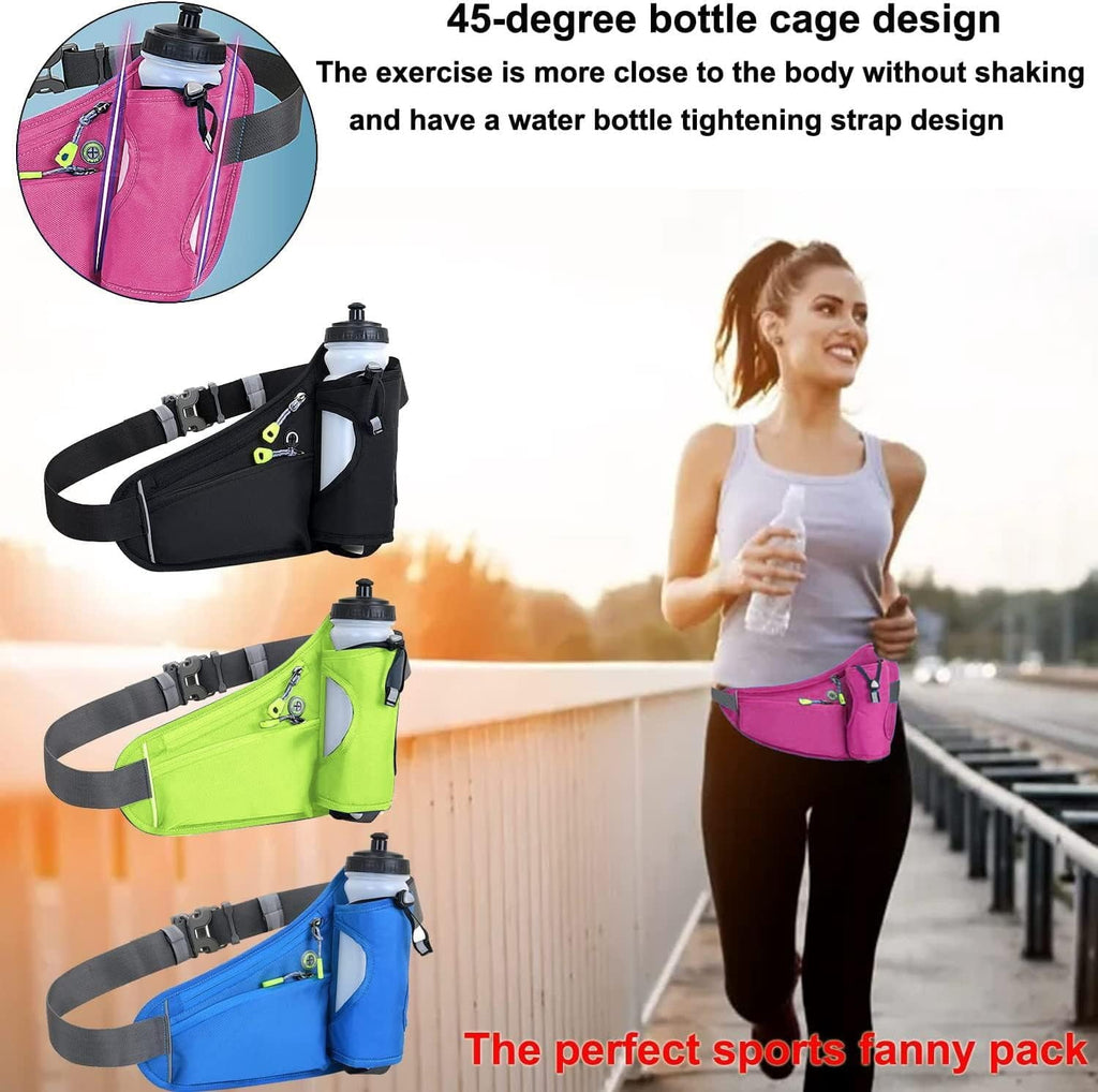 Running Belt Hydration Waist Pack with Water Bottle Holder for Men&Women Outdoor Sports (Black)