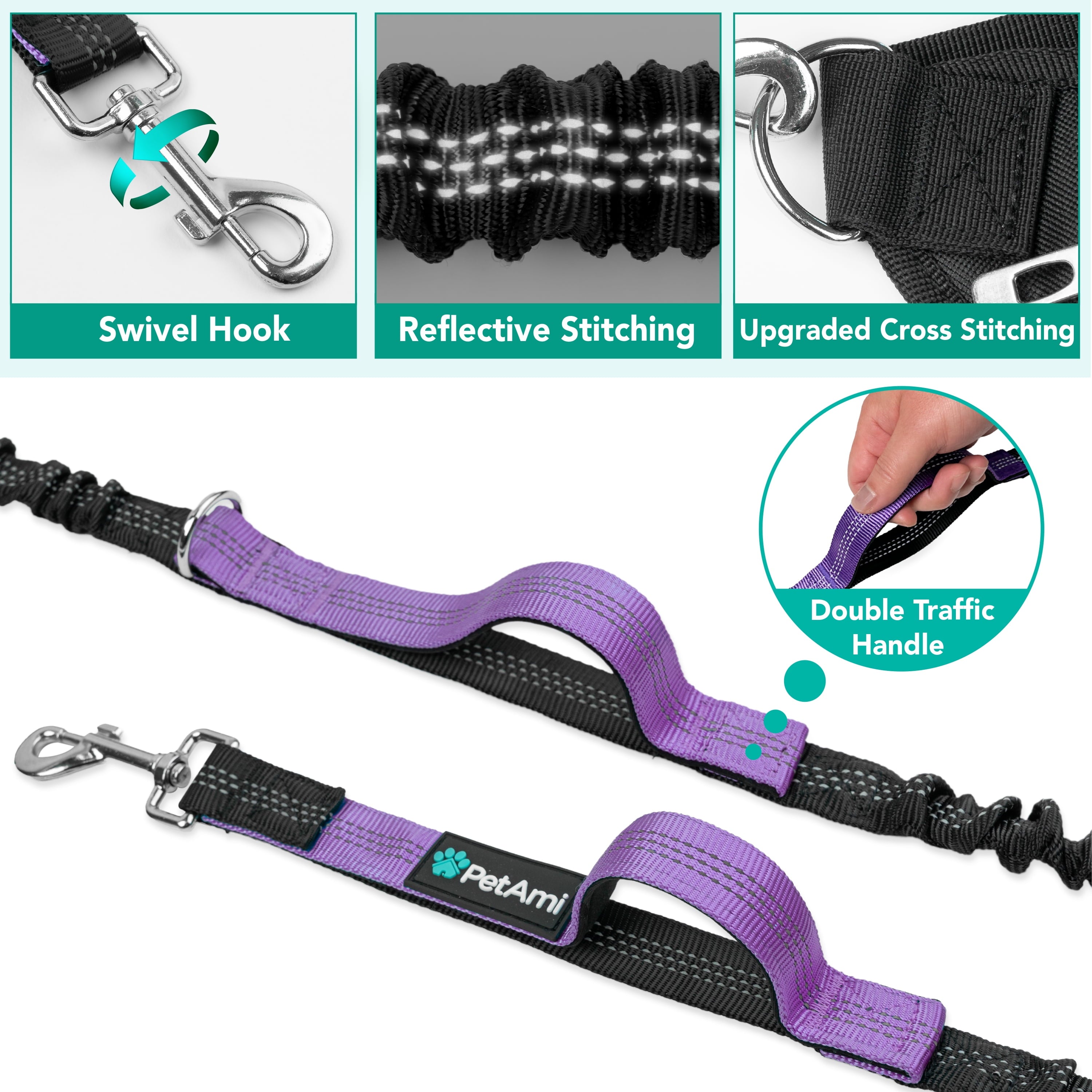 PetAmi Premium Hands Free Dog Leash for 2 Dogs, Adjustable Waist Belt Leash for Dog Walking, Fanny Pack Accessories Bag Dual Bungee Leash for Running, Hiking, Jogging, Biking, Charcoal Grey