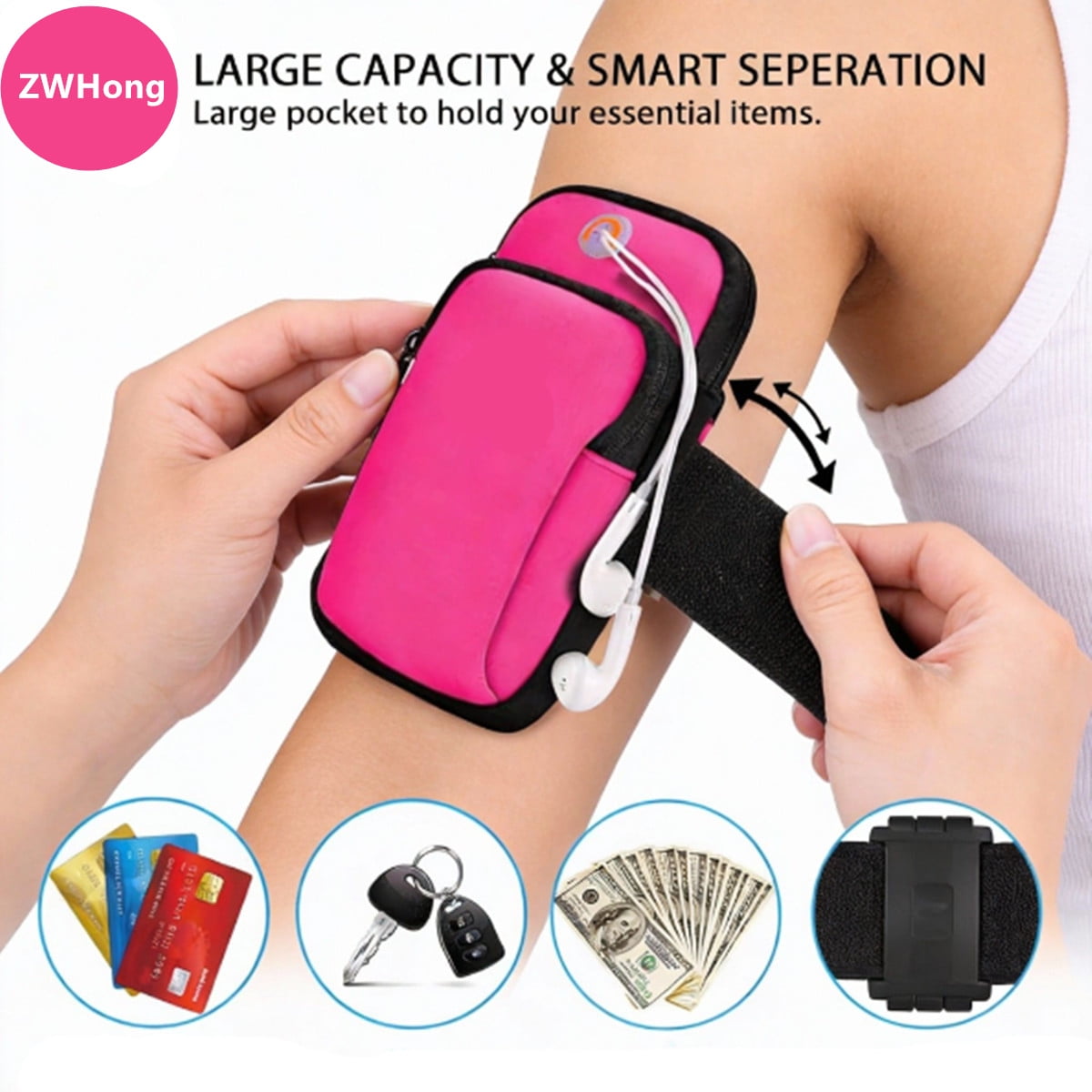 ZWHong Running Phone Holder, Universal Phone Armband for iPhone & Samsung, Workout Phone Holder with Arm Band, Secure Running Armband for Men & Women, Gym Exercise Phone Sleeve（black）
