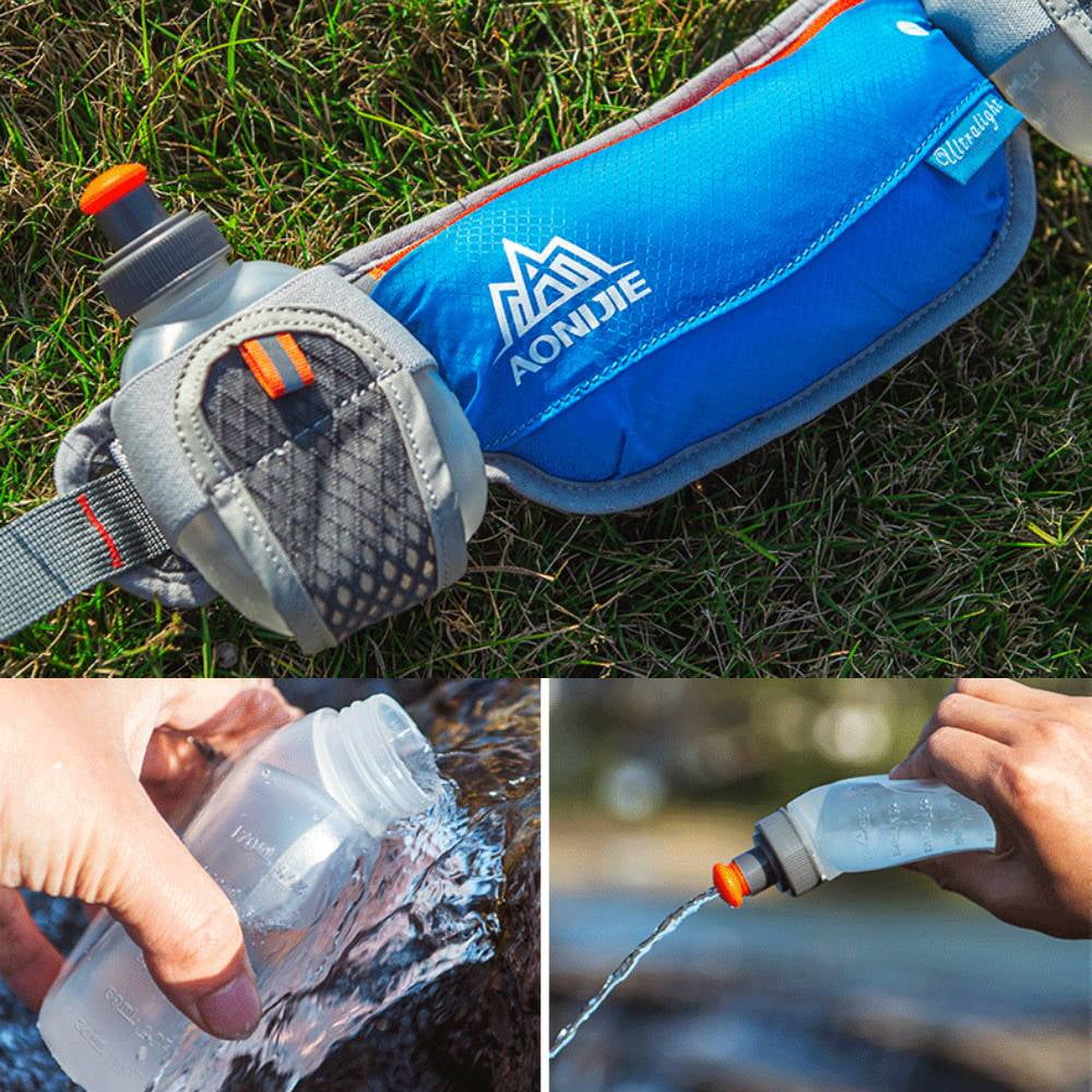 AONIJIE Running Hydration Belt with 2 Water Bottles, Bounce-Free Waist Pouch for Runners