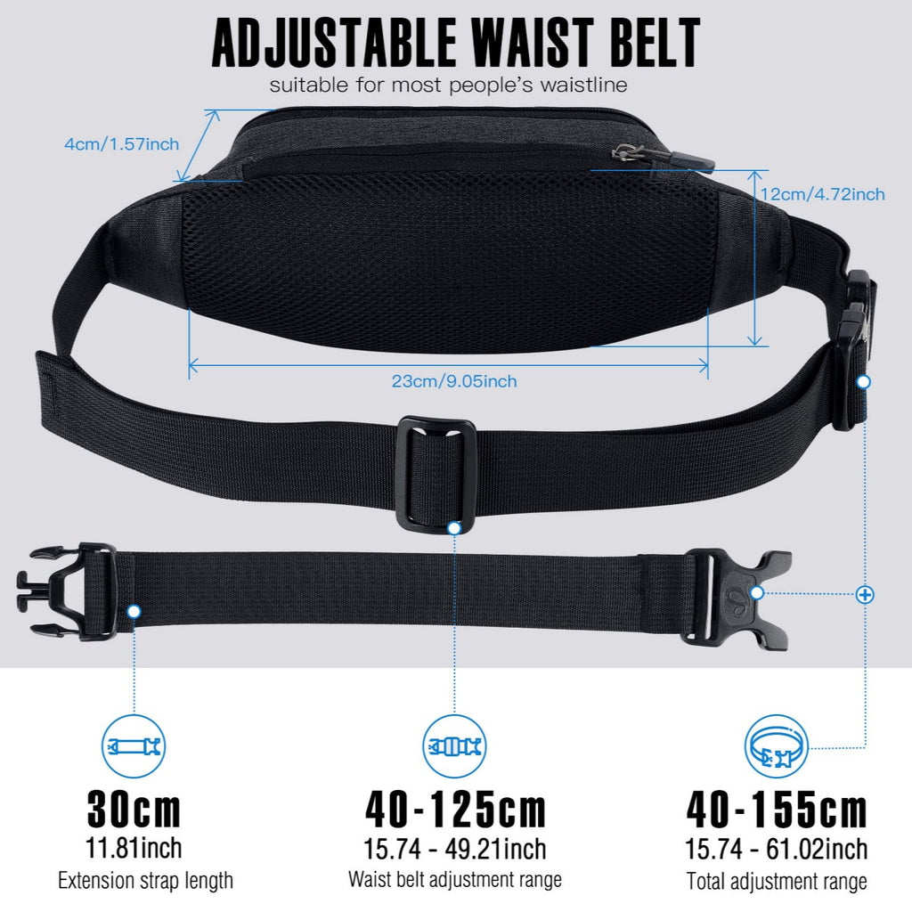 WATERFLY Unisex Lightweight Running Hiking Jogging Nylon Fanny Pack Waist Bag-Dark Blue