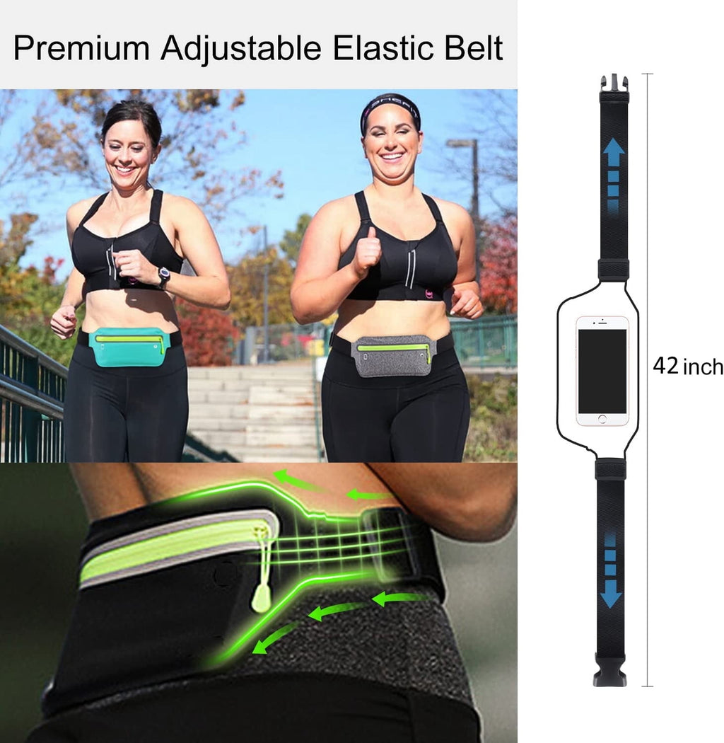 Bontime Ultra Slim Reflective Running Belt, Fits iPhone, Keys & Money, Adjustable Fanny Pack, Black