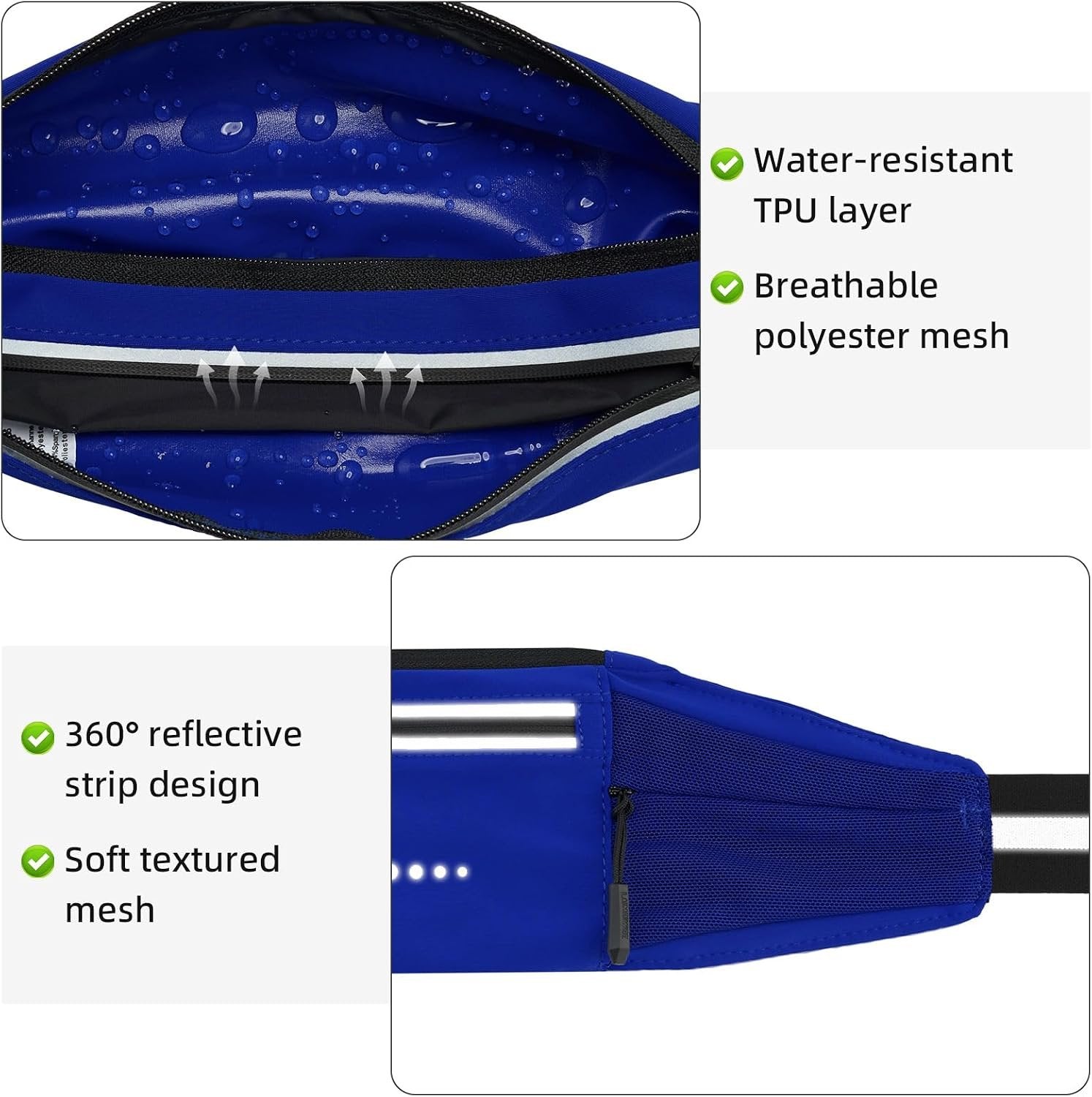 Lightweight Running Belt, Water-Resistant Pack for Women & Men, 4-Zone Organization Fits Up to 7" Phone, Reflective Strips Design for , Jogging, Hiking, Commuting