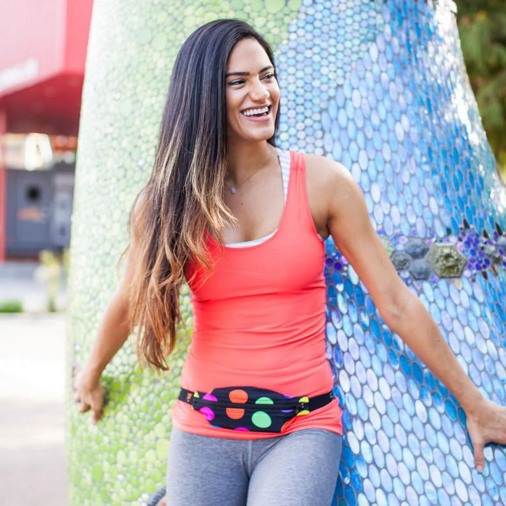 Spibelt LARGE Pocket Running Belt, No Bounce Exercise Waistpack – Black/Turquoise
