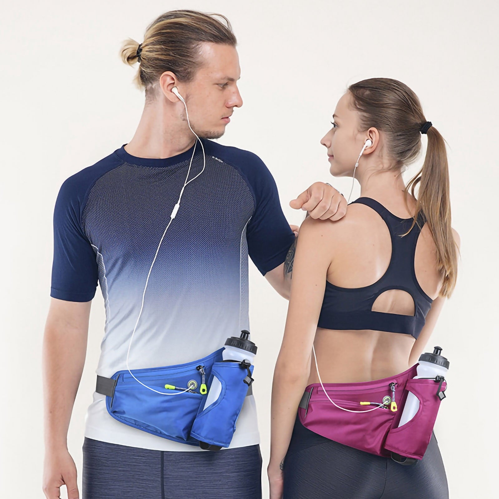Running Water Bottle Hydration Belt with Water Bottle Holder Hiking Walking Waist Pack Adjustable Pack Compatible for Phone Waistband Outdoor Running Belt