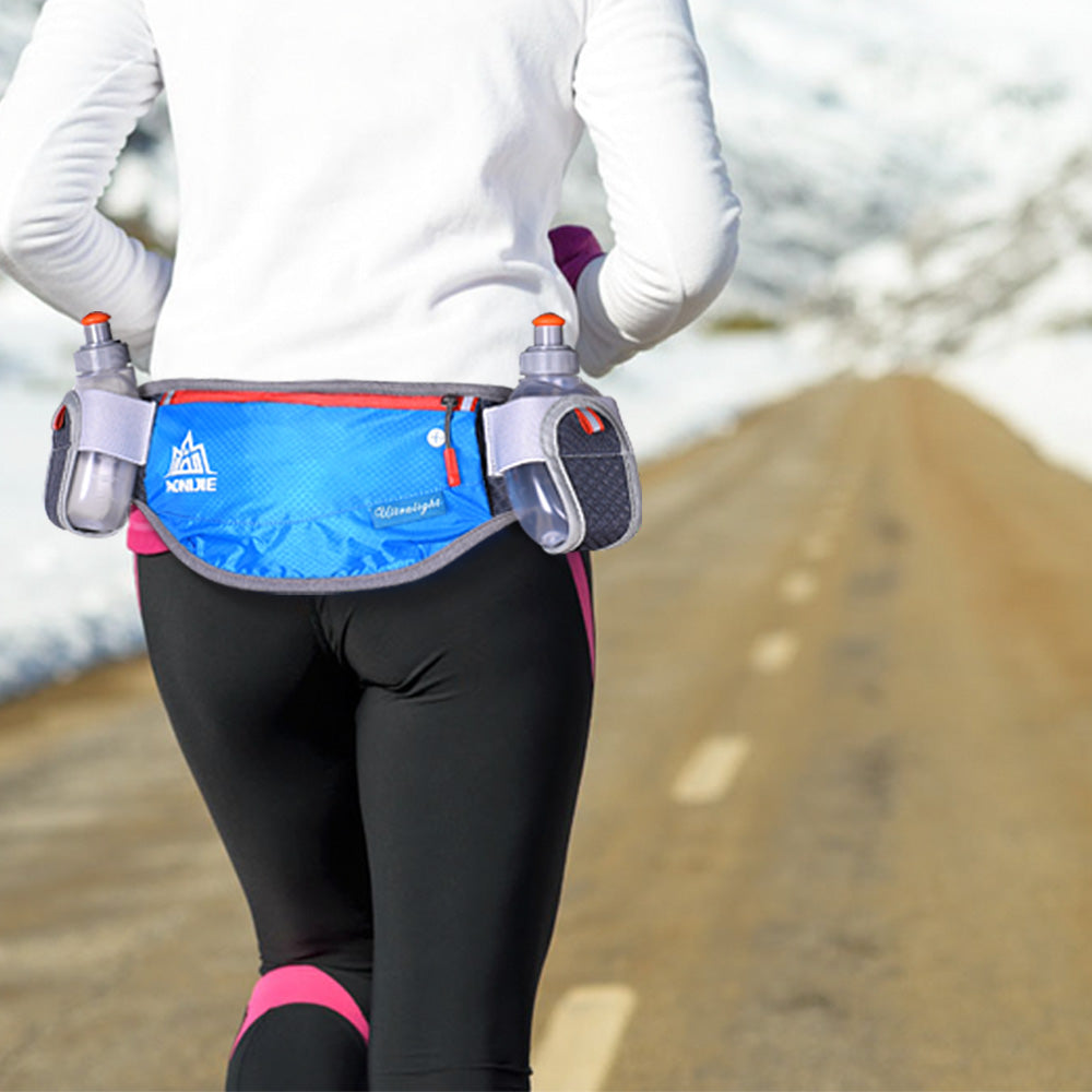 AONIJIE Running Hydration Belt with 2 Water Bottles, Bounce-Free Waist Pouch for Runners