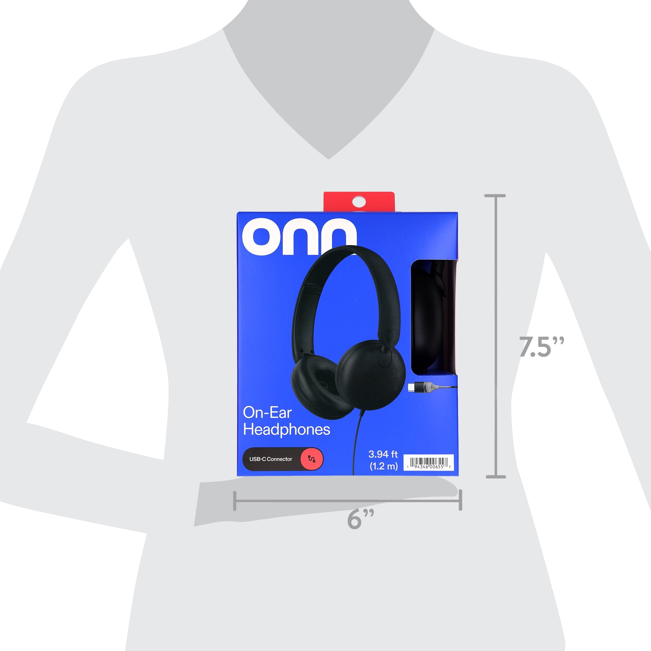 onn On-Ear USB-C Headphones, Black
