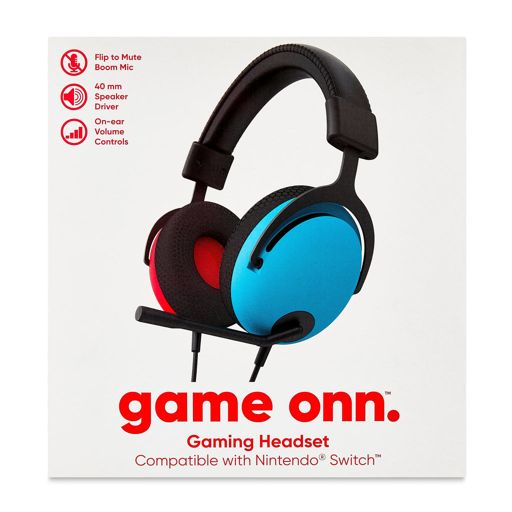 onn Wired Gaming Headset Compatible with Nintendo Switch/Switch OLED/Switch Lite, Multicolor