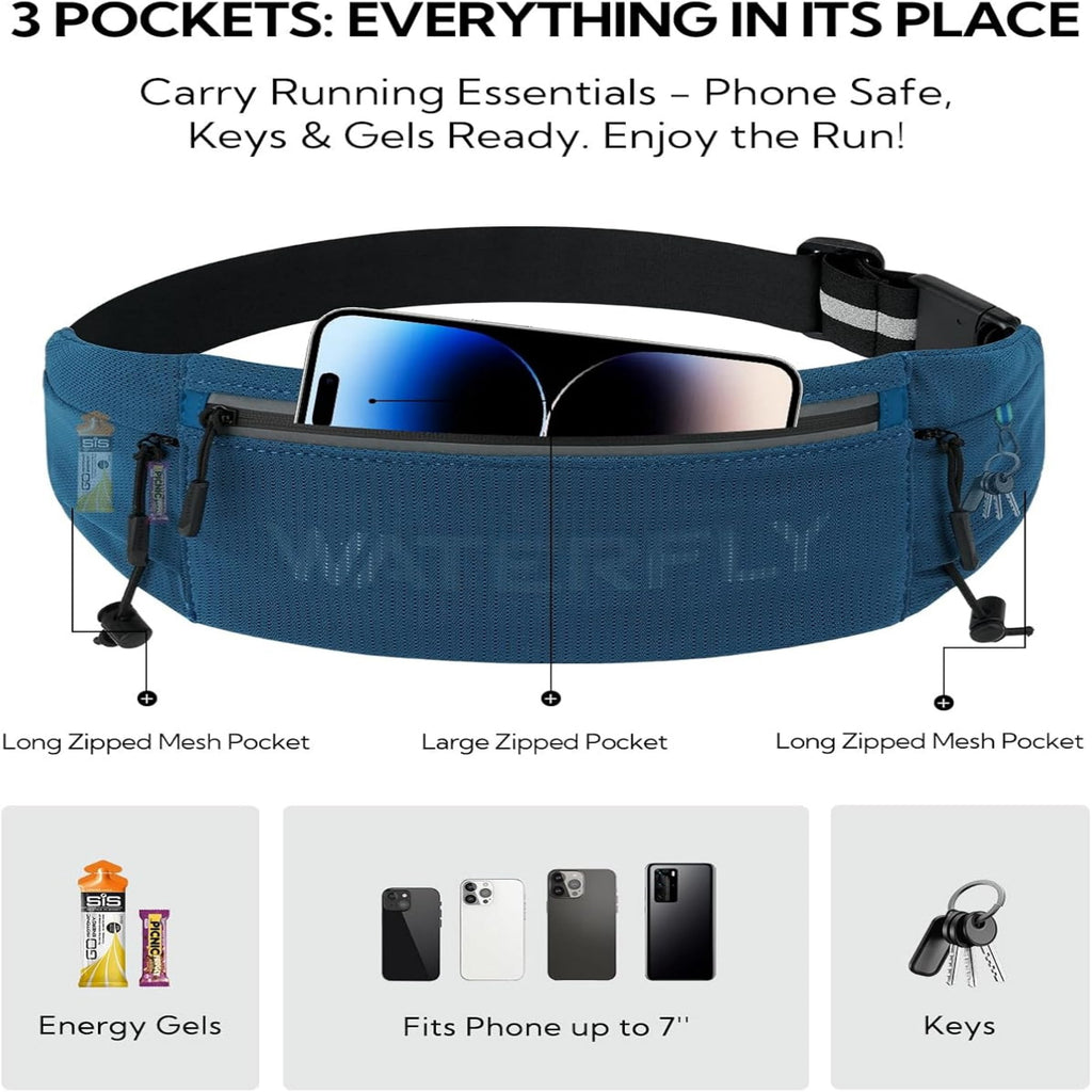WATERFLY Unisex Adjustable Sports Jogging Fitness Nylon Running Waist Belt Band,Black