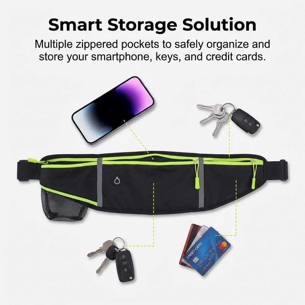 Anti-theft Invisible Waist Bag, Waterproof Running Fanny Pack with Water Bottle Holder, Reflective Adjustable Waist Belt Bag, Lightweight Outdoor Sports Pouch for Men Women Travel Hiking