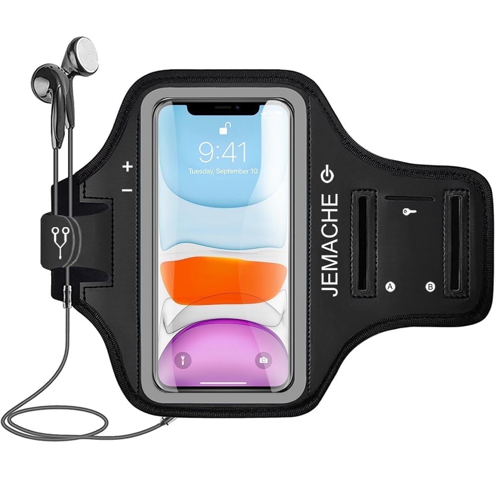 iPhone 16 15 14 13 Pro Armband, JEMACHE Water Resistant Gym Running Workouts Arm Band for iPhone 11 12 13 14 15 16, 11/12/13/14/15/16 Pro
